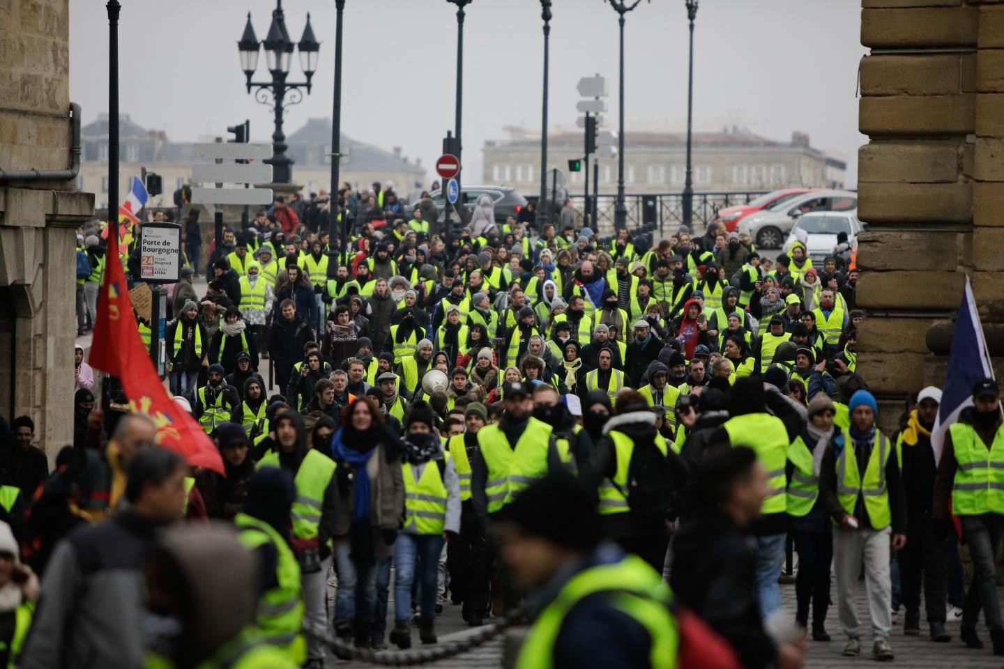 "Yellow vest protesters take part in an anti-government demonstration in Bordeaux, France, on December 29" --THIBAUD MORITZ/AFP/GETTY IMAGES