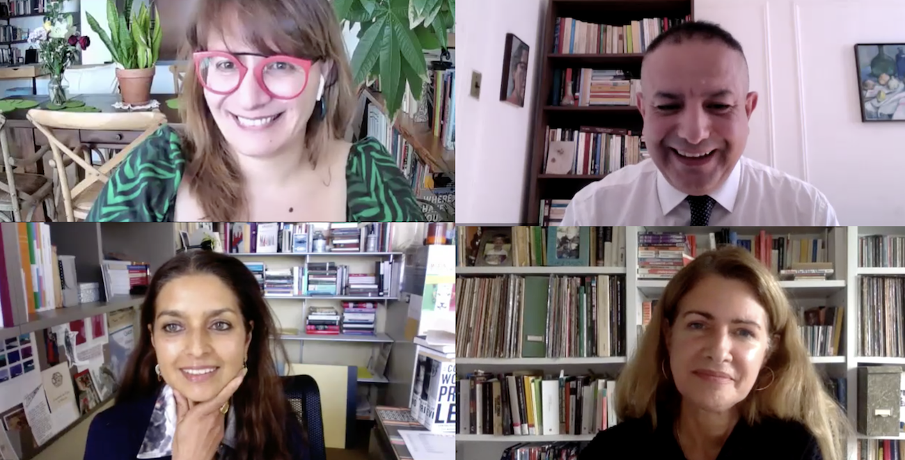 Clockwise from top-left: Konstantina Zanou, Amara Lakhous, Elizabeth Leake, and Jhumpa Lahiri Speakers at event