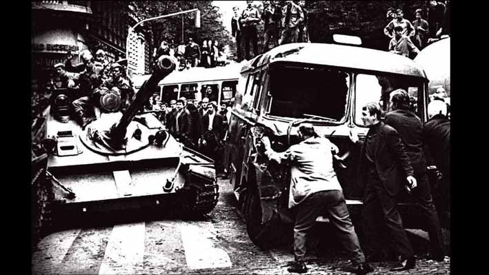 Citizens of Prague block a tank trying to end the “Prague Spring,” August 21, 1968.