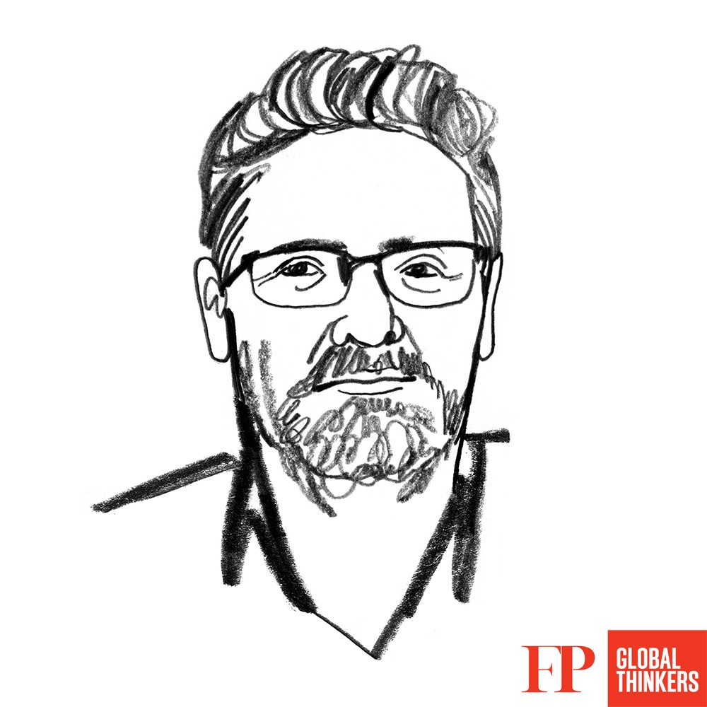 Illustration of Adam Tooze, by Lauren Tamaki for Foreign Policy