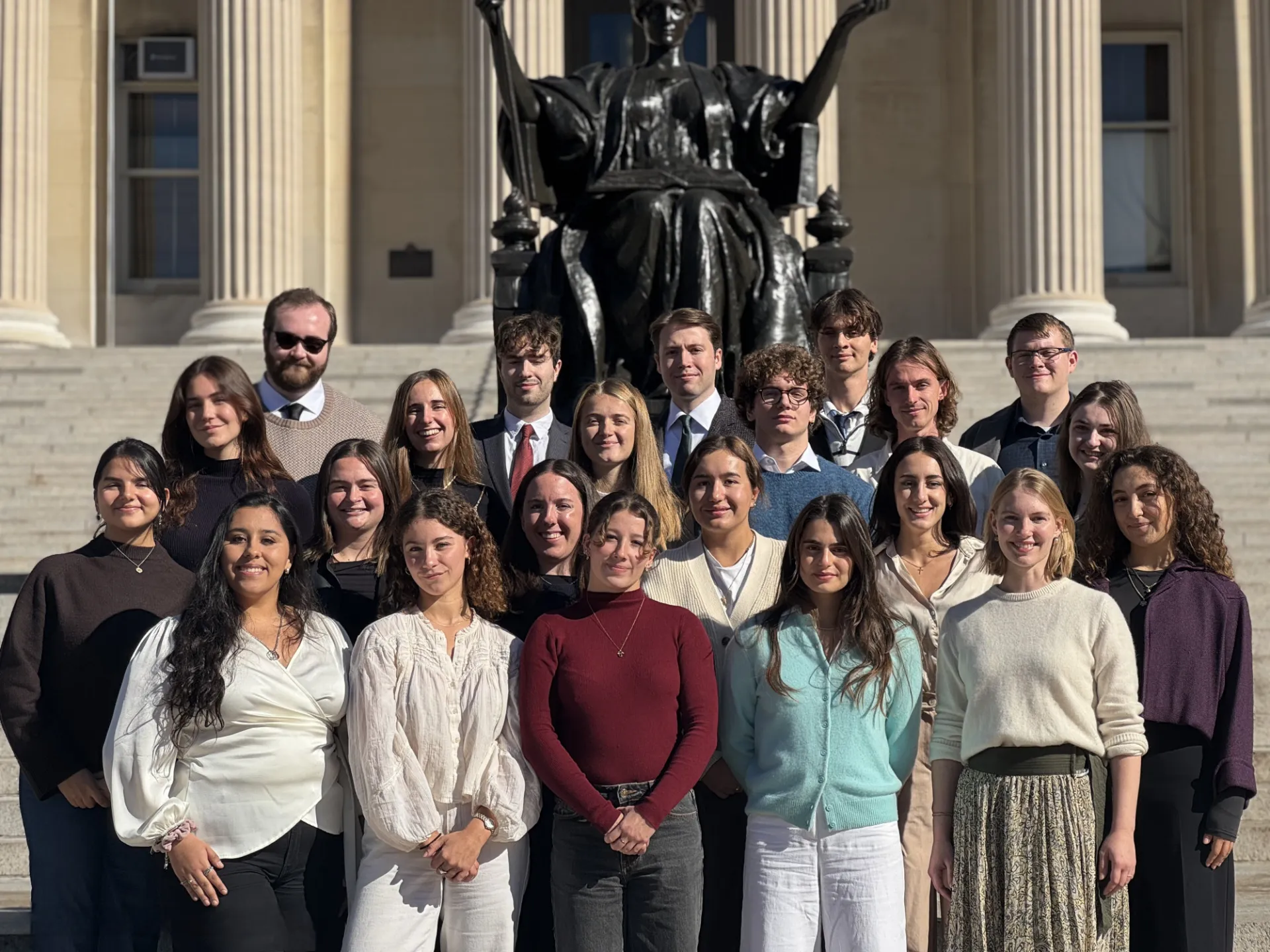 Cohort European History, Politics and Society MA and Dual Degree 2025 in front of Low Library 