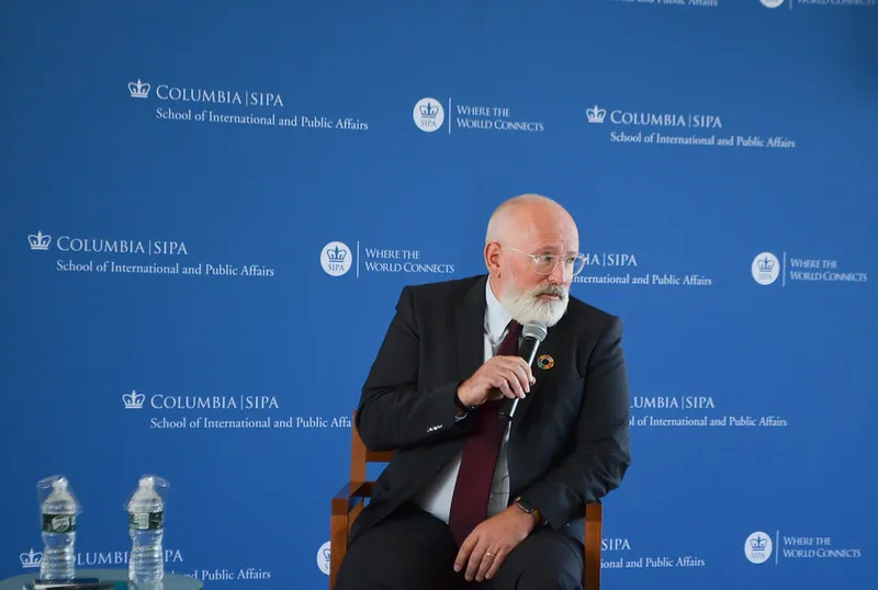 Timmermans listens to a question from the audience.