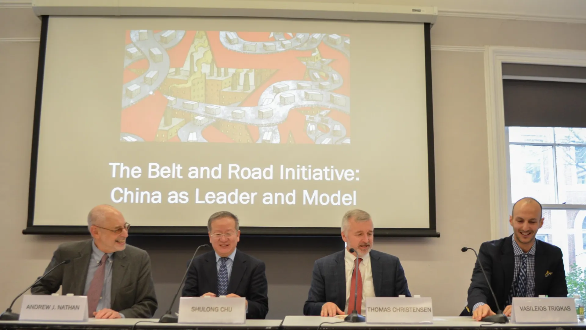 Professors Andrew Nathan, Chu Shulong, Thomas Christensen, and Vasileios Trigkas