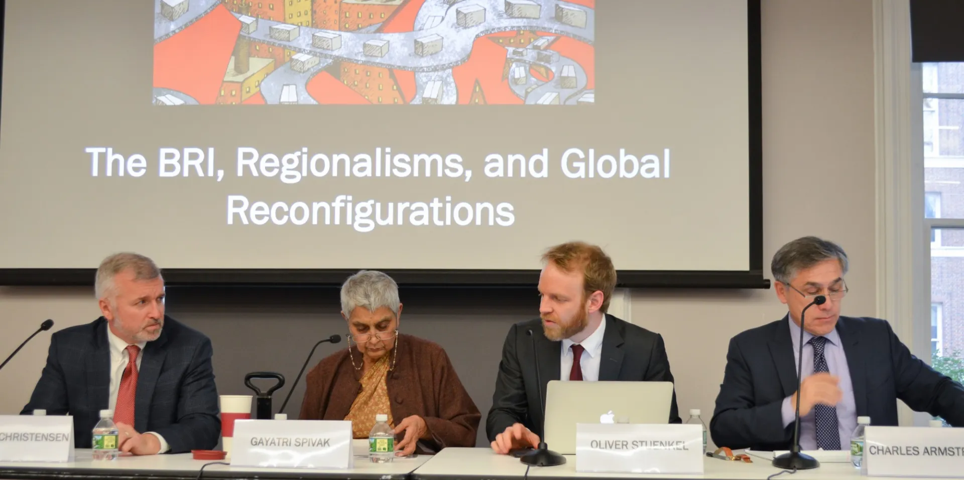 Professors Thomas Christensen, Gayatri Spivak, Oliver Stuenkel, and Charles Armstrong