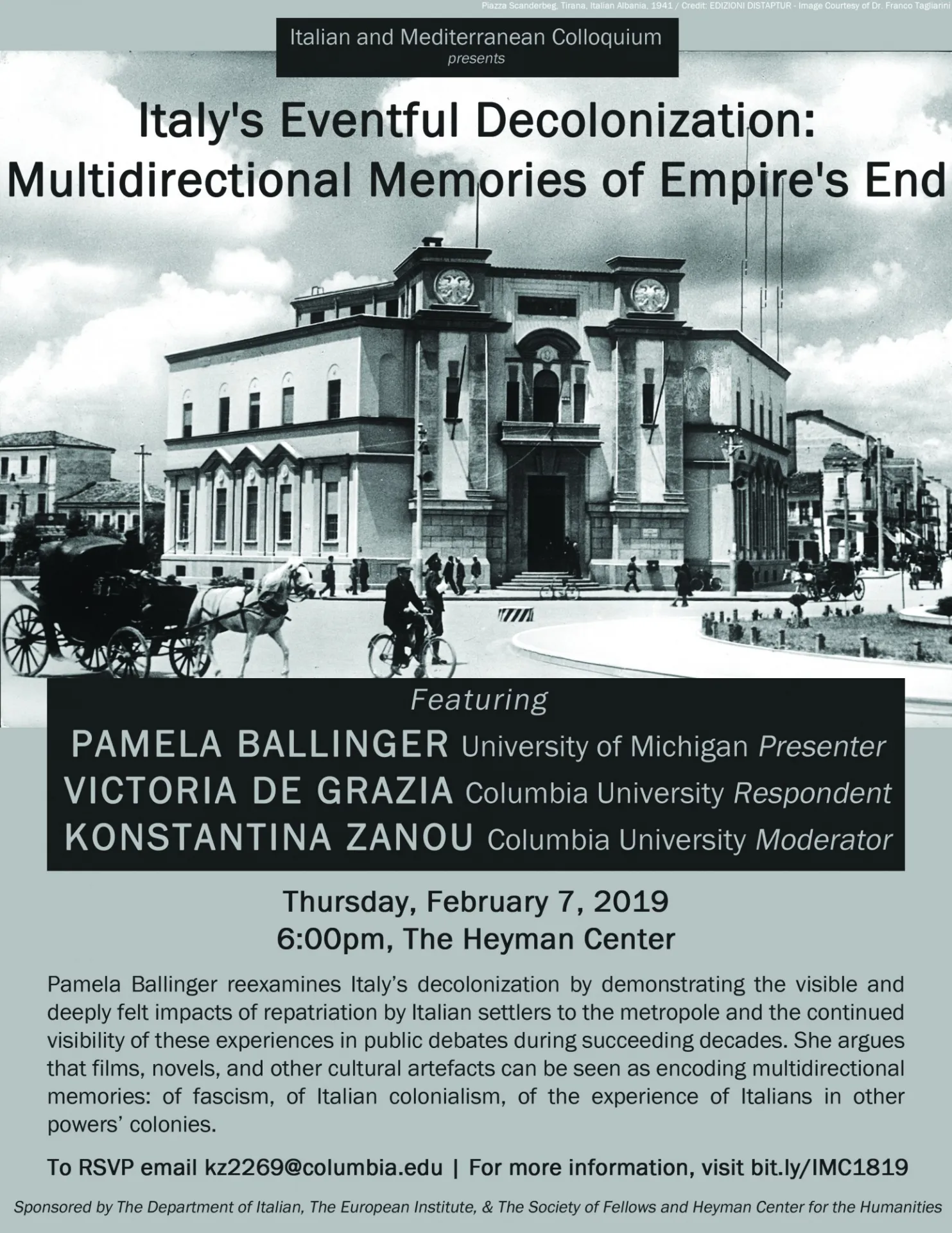 Flyer for Italian and Mediterranean Colloquium 02.07.19
