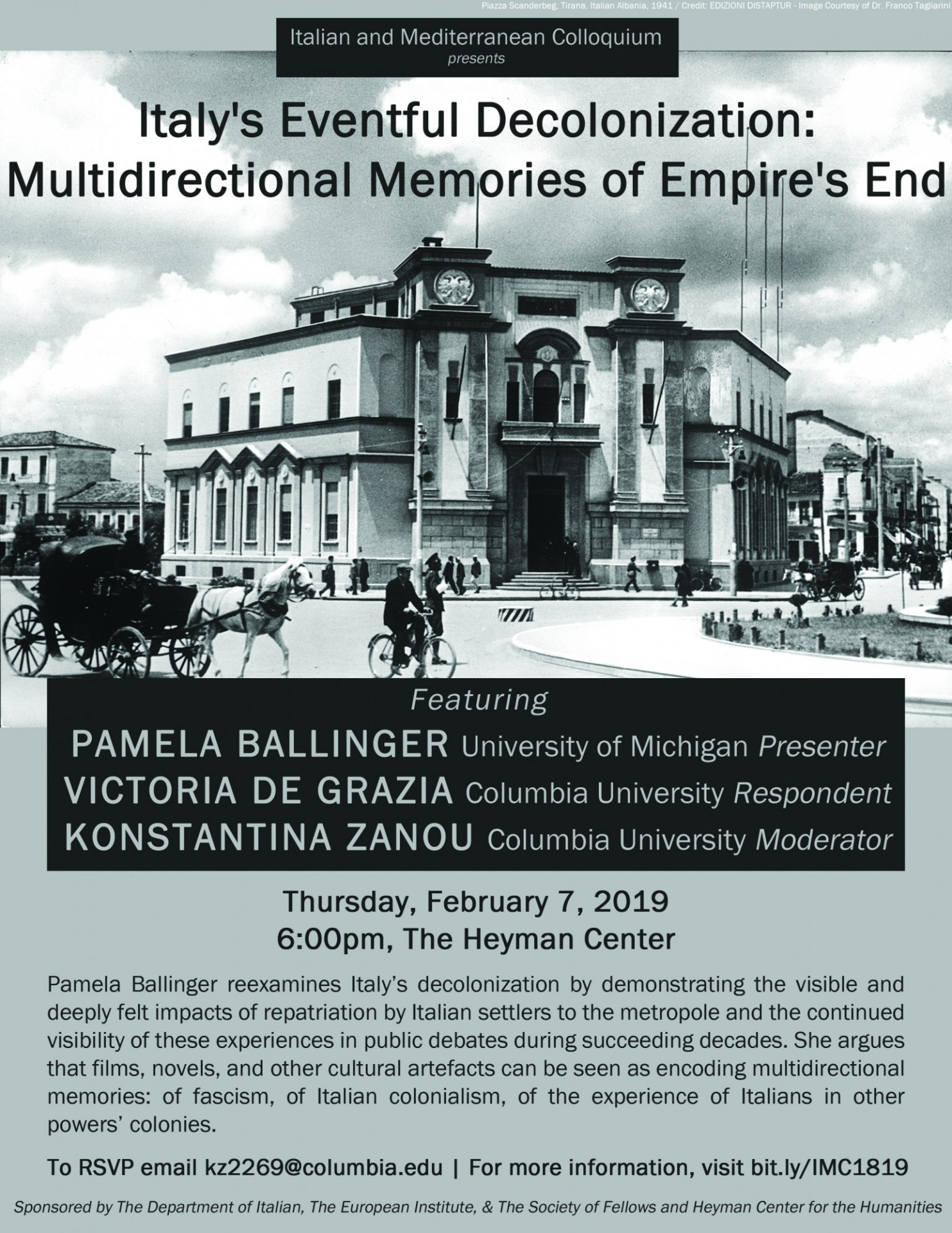 Flyer for Italian and Mediterranean Colloquium 02.07.19