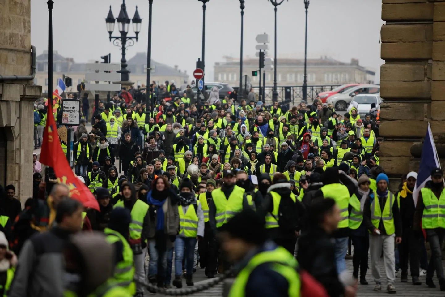 "Yellow vest protesters take part in an anti-government demonstration in Bordeaux, France, on December 29" --THIBAUD MORITZ/AFP/GETTY IMAGES