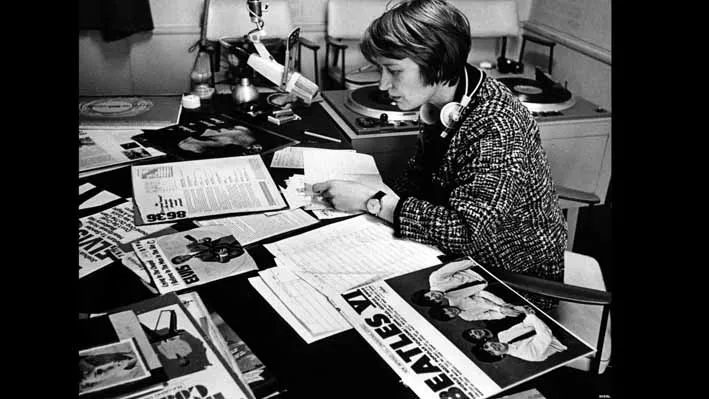 Czechoslovak Service Broadcaster Rozina Jadrna prepares a music program in the 1960s