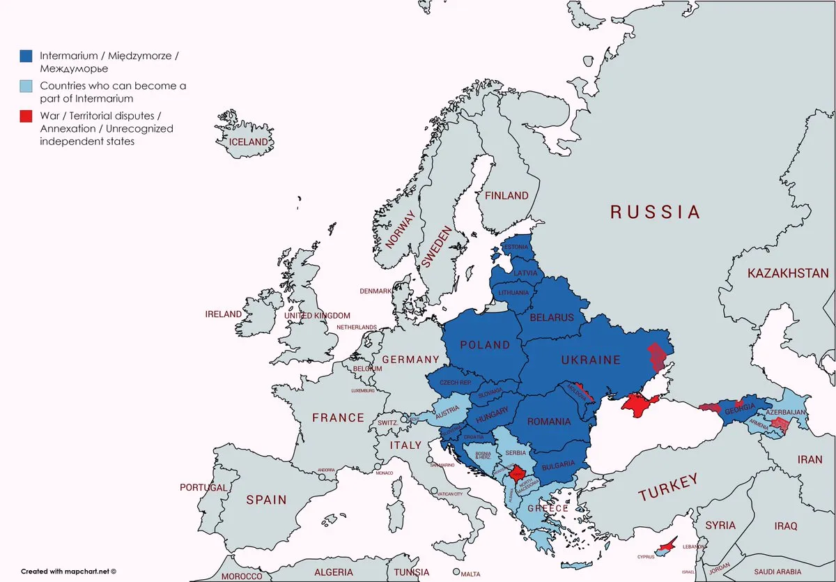 Map of a proposed Intermarium alliance