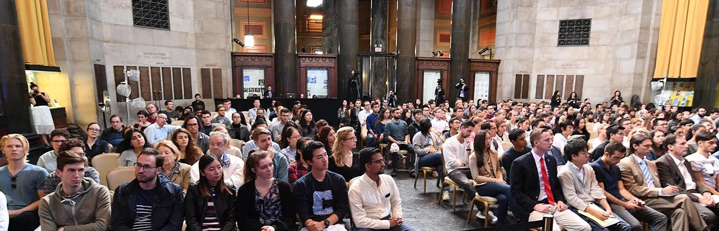 Audience in Low Library at Columbia University, listening to Frans Timmermans speak